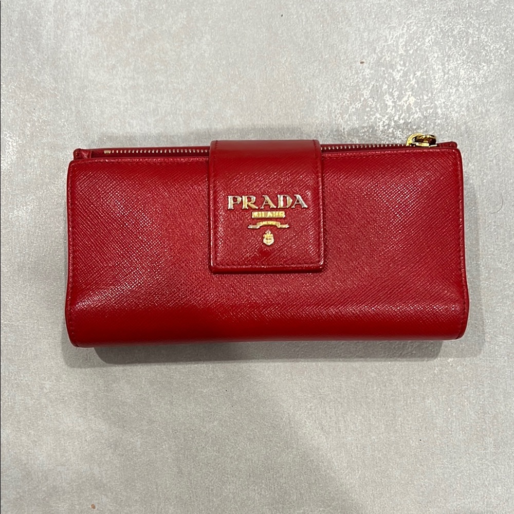 Prada Red Leather Bag with Gold-Toned Hardware